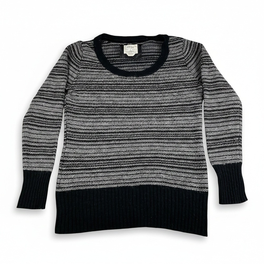 Old Navy Striped Knit Sweater Black Gray Crew Neck Long Sleeve Womens Size Large